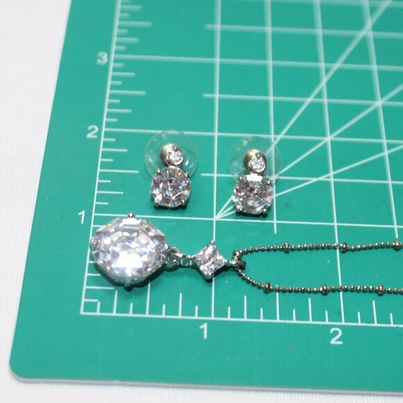 Large CZ and Silver Necklace and Earring Set - Picture 11 of 15